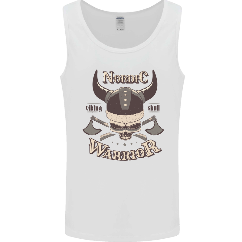 Nordic Warrior Viking Skull Mens Vest Tank Top White