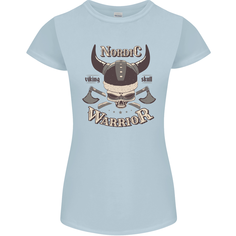 Nordic Warrior Viking Skull Womens Petite Cut T-Shirt Light Blue