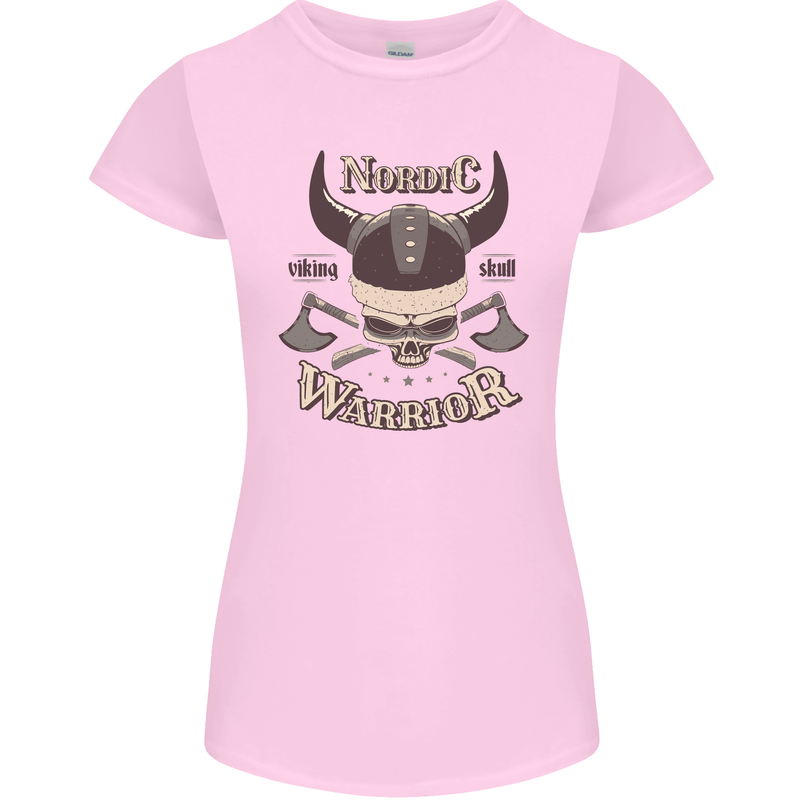 Nordic Warrior Viking Skull Womens Petite Cut T-Shirt Light Pink