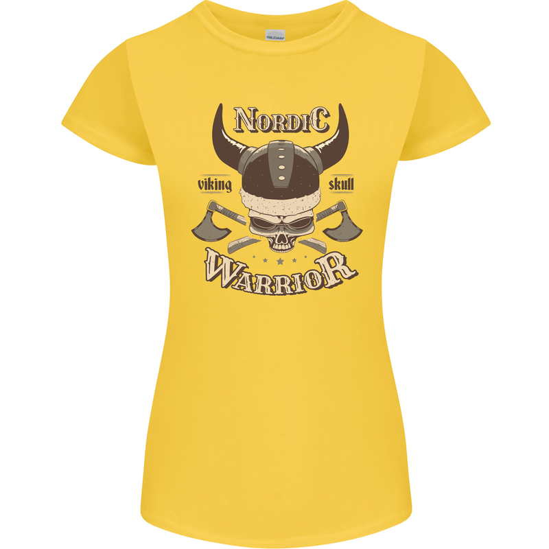 Nordic Warrior Viking Skull Womens Petite Cut T-Shirt Yellow