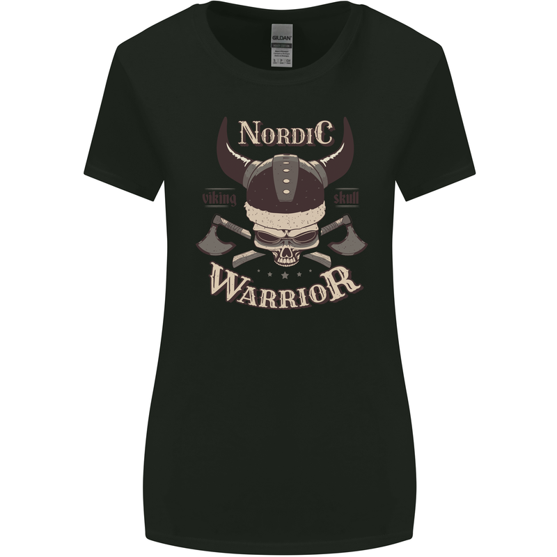 Nordic Warrior Viking Skull Womens Wider Cut T-Shirt Black