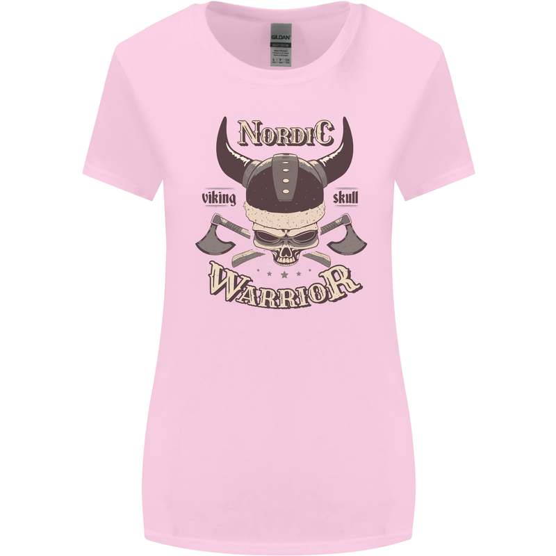 Nordic Warrior Viking Skull Womens Wider Cut T-Shirt Light Pink
