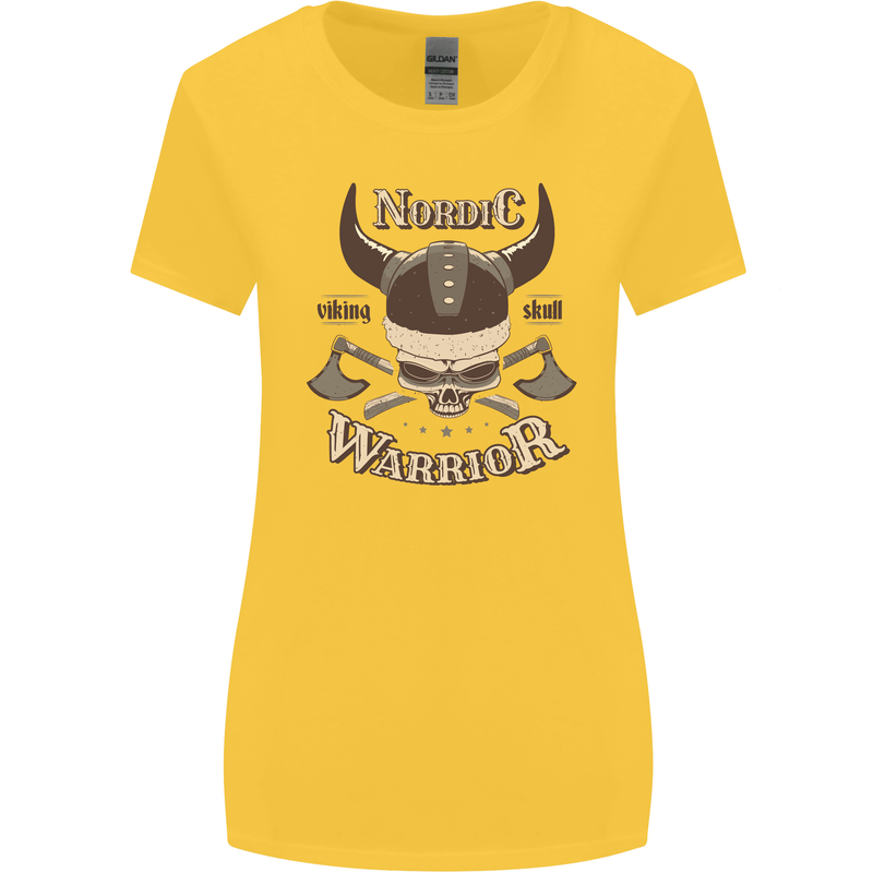 Nordic Warrior Viking Skull Womens Wider Cut T-Shirt Yellow