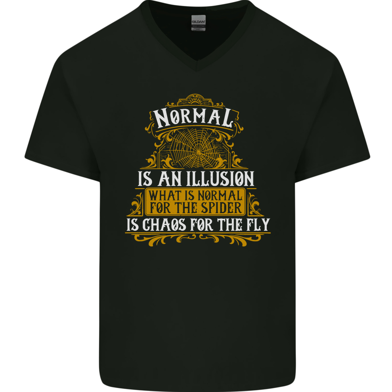 Normal Is an Illusion Slogan Mens V-Neck Cotton T-Shirt Black