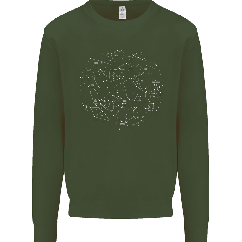 North Constellations Stars Space Kids Sweatshirt Jumper Forest Green