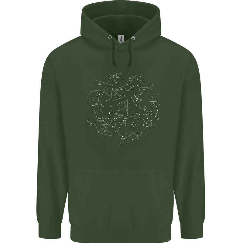 North Constellations Stars Space Mens 80% Cotton Hoodie Forest Green