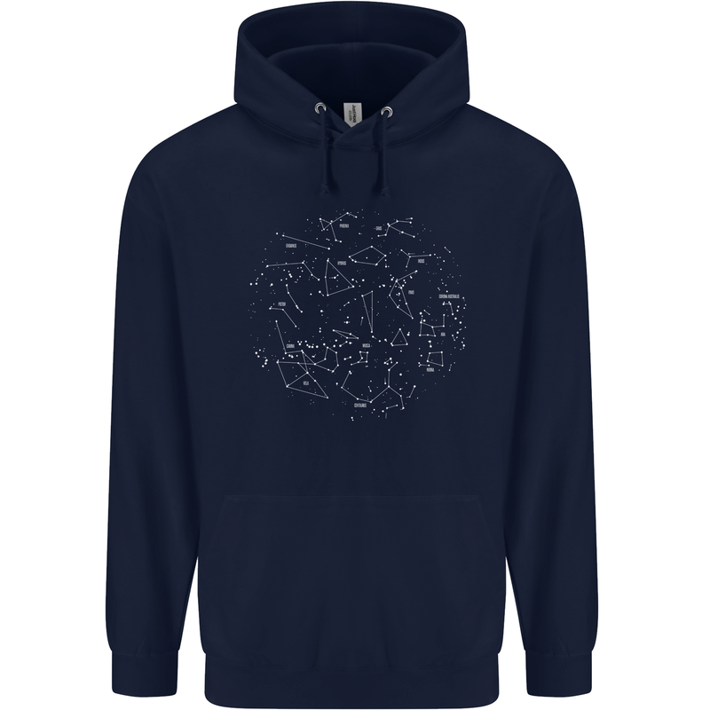 North Constellations Stars Space Mens 80% Cotton Hoodie Navy Blue
