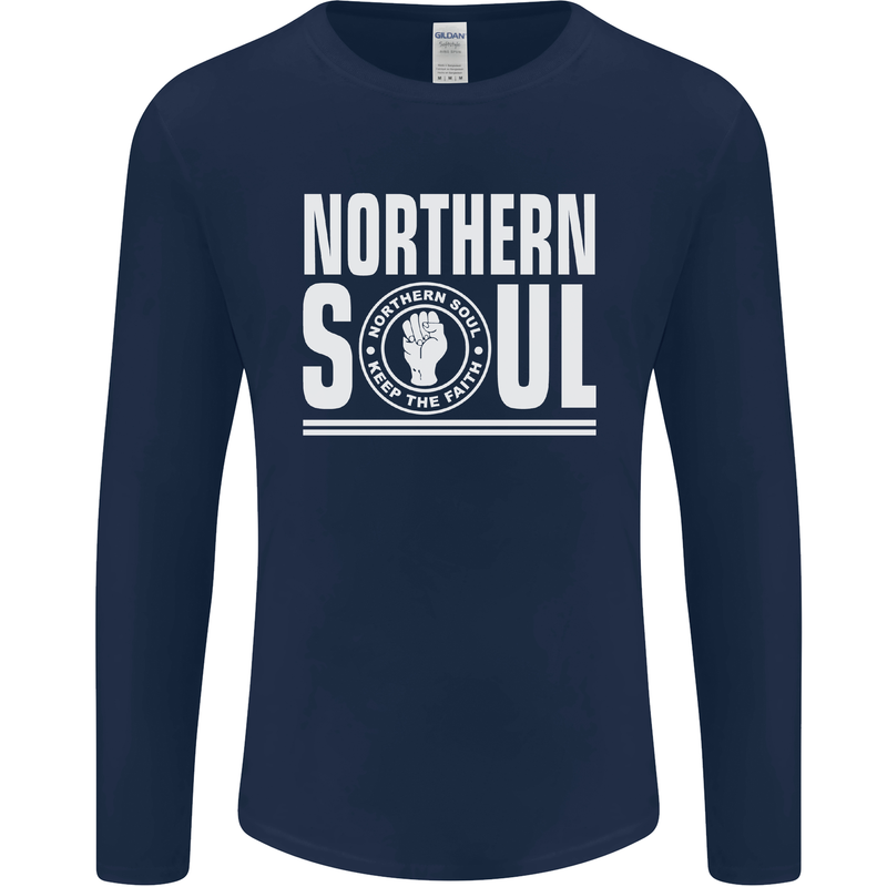 Northern Soul Keep the Faith Mens Long Sleeve T-Shirt Navy Blue