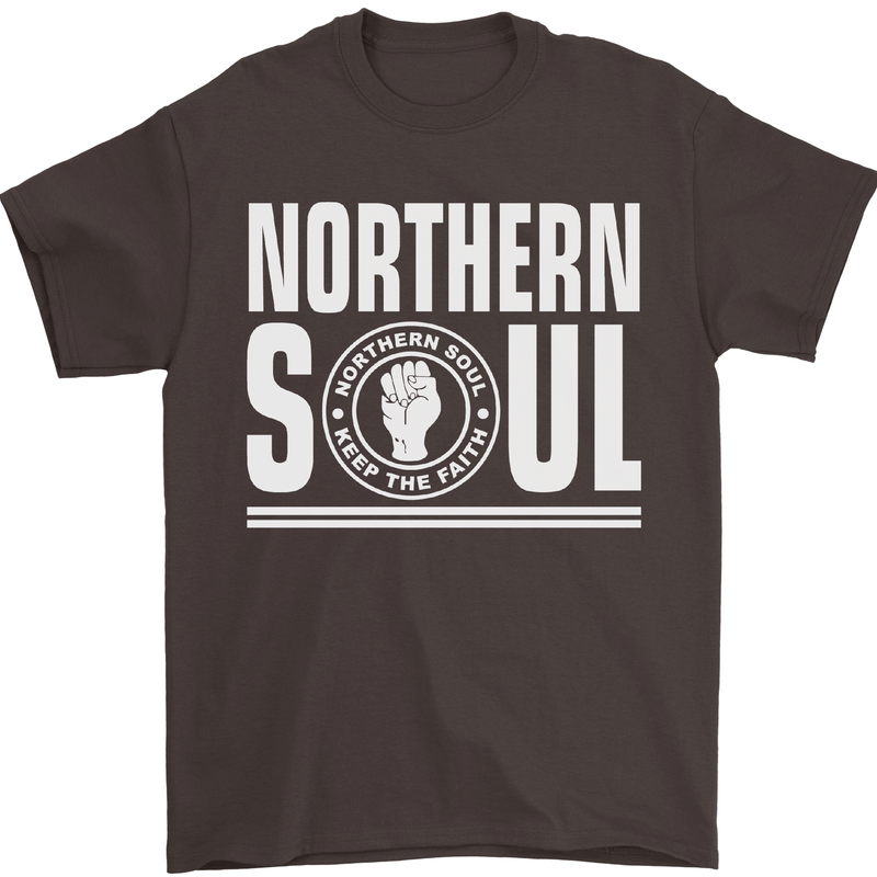 Northern Soul Keep the Faith Mens T-Shirt Cotton Gildan Dark Chocolate