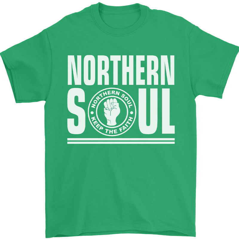 Northern Soul Keep the Faith Mens T-Shirt Cotton Gildan Irish Green