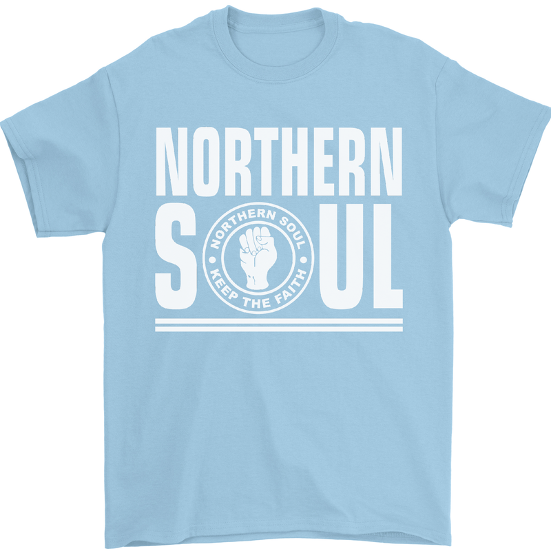 Northern Soul Keep the Faith Mens T-Shirt Cotton Gildan Light Blue