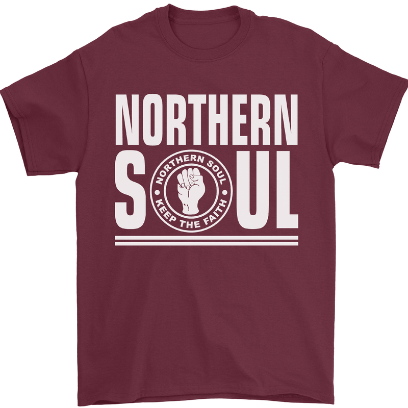 Northern Soul Keep the Faith Mens T-Shirt Cotton Gildan Maroon