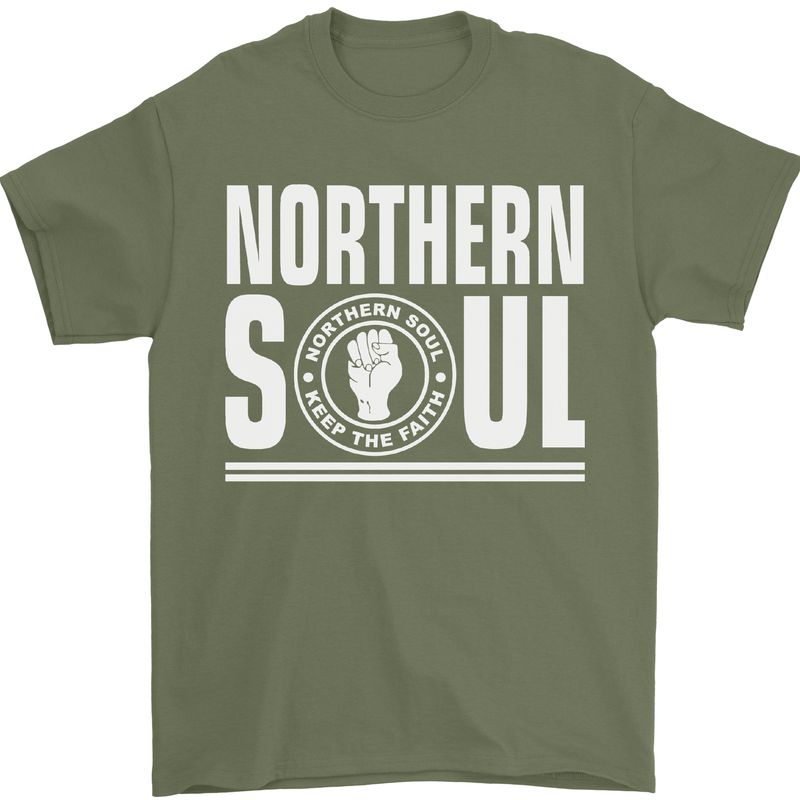 Northern Soul Keep the Faith Mens T-Shirt Cotton Gildan Military Green