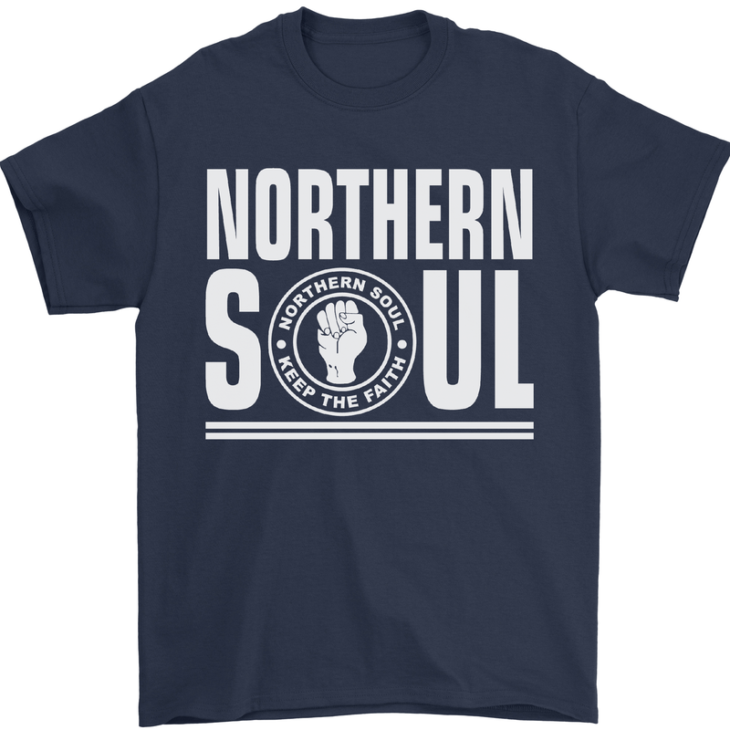 Northern Soul Keep the Faith Mens T-Shirt Cotton Gildan Navy Blue