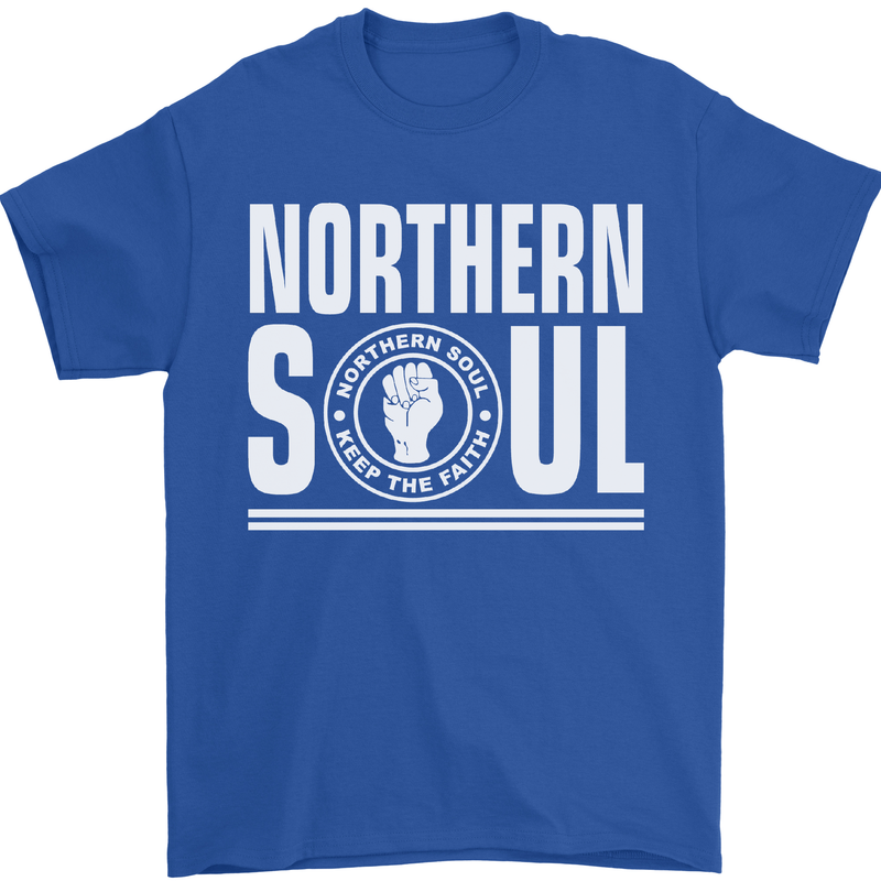 Northern Soul Keep the Faith Mens T-Shirt Cotton Gildan Royal Blue