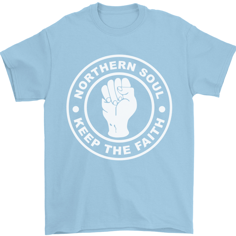 Northern Soul Keeping the Faith Dancing Mens T-Shirt Cotton Gildan Light Blue