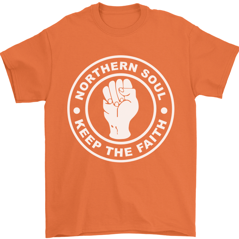 Northern Soul Keeping the Faith Dancing Mens T-Shirt Cotton Gildan Orange
