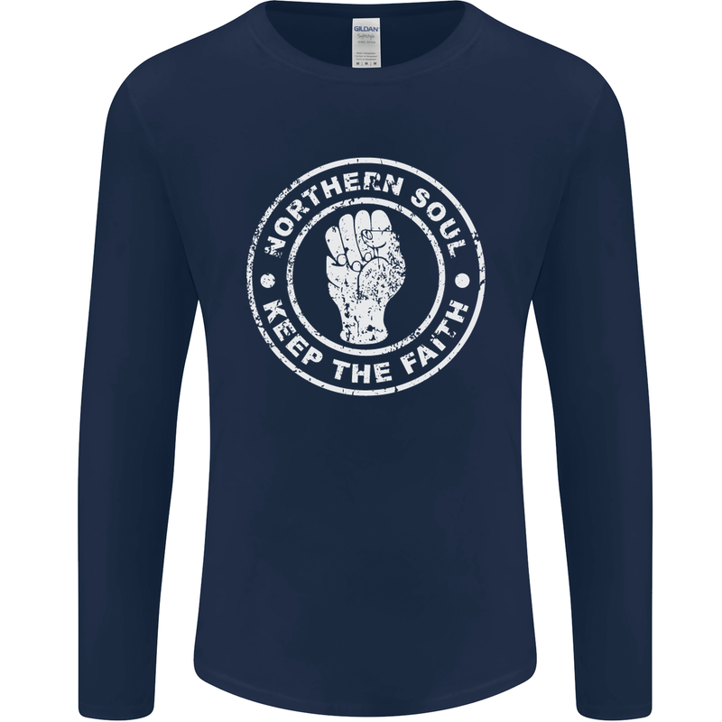 Northern Soul Keeping the Faith Mens Long Sleeve T-Shirt Navy Blue