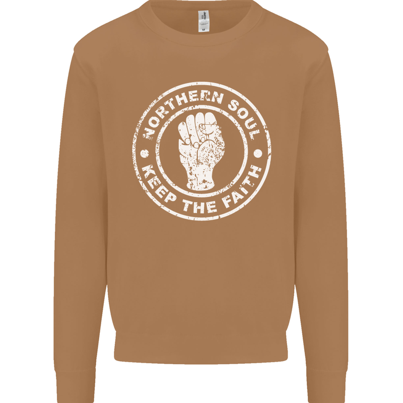 Northern Soul Keeping the Faith Mens Sweatshirt Jumper Caramel Latte