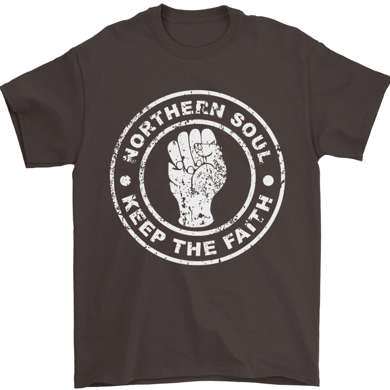 Northern Soul Keeping the Faith Mens T-Shirt Cotton Gildan Dark Chocolate