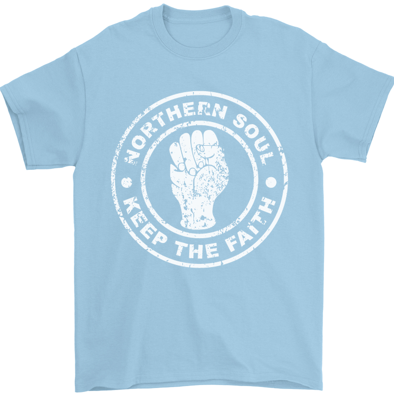 Northern Soul Keeping the Faith Mens T-Shirt Cotton Gildan Light Blue