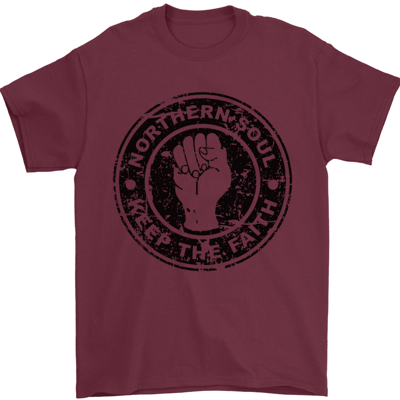 Northern Soul Keeping the Faith Mens T-Shirt Cotton Gildan Maroon