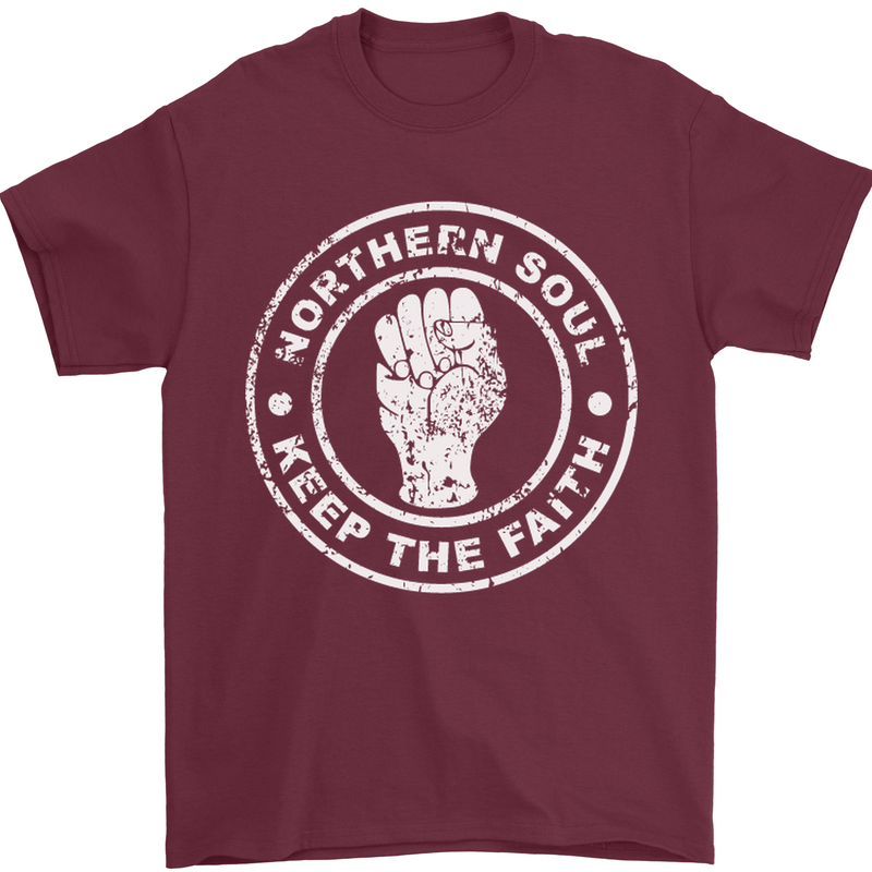 Northern Soul Keeping the Faith Mens T-Shirt Cotton Gildan Maroon