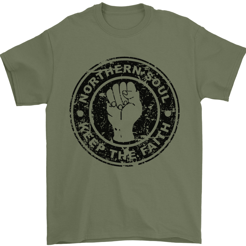 Northern Soul Keeping the Faith Mens T-Shirt Cotton Gildan Military Green