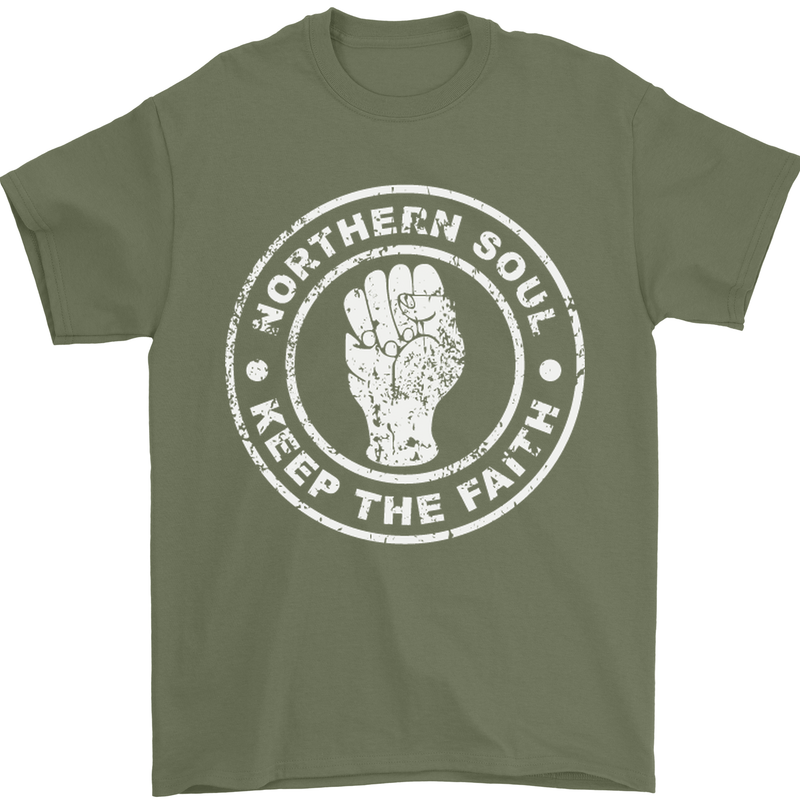 Northern Soul Keeping the Faith Mens T-Shirt Cotton Gildan Military Green