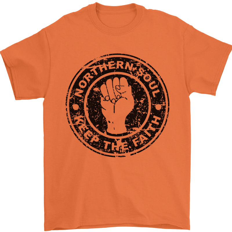 Northern Soul Keeping the Faith Mens T-Shirt Cotton Gildan Orange
