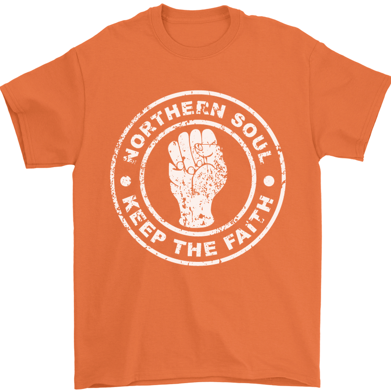 Northern Soul Keeping the Faith Mens T-Shirt Cotton Gildan Orange