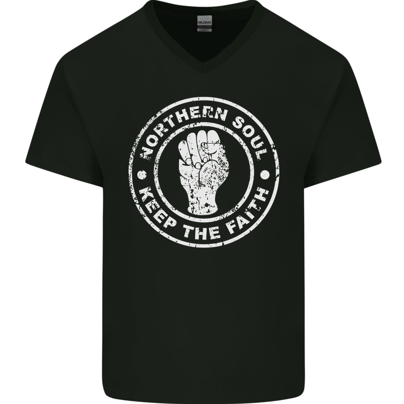Northern Soul Keeping the Faith Mens V-Neck Cotton T-Shirt Black