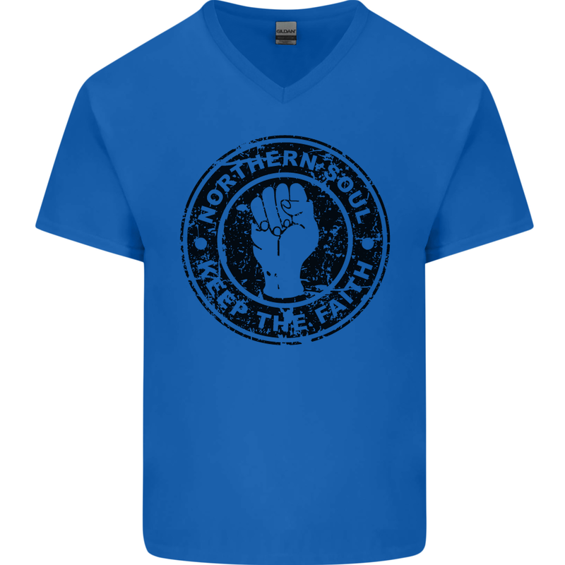 Northern Soul Keeping the Faith Mens V-Neck Cotton T-Shirt Royal Blue