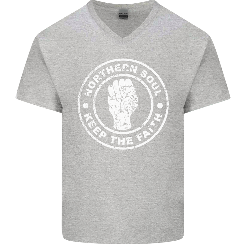 Northern Soul Keeping the Faith Mens V-Neck Cotton T-Shirt Sports Grey