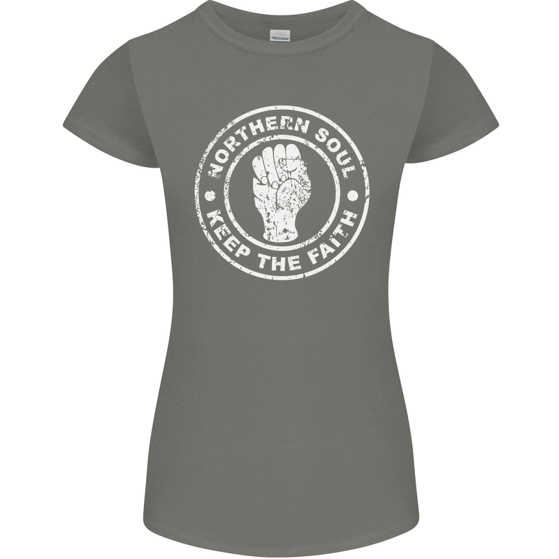 Northern Soul Keeping the Faith Womens Petite Cut T-Shirt Charcoal