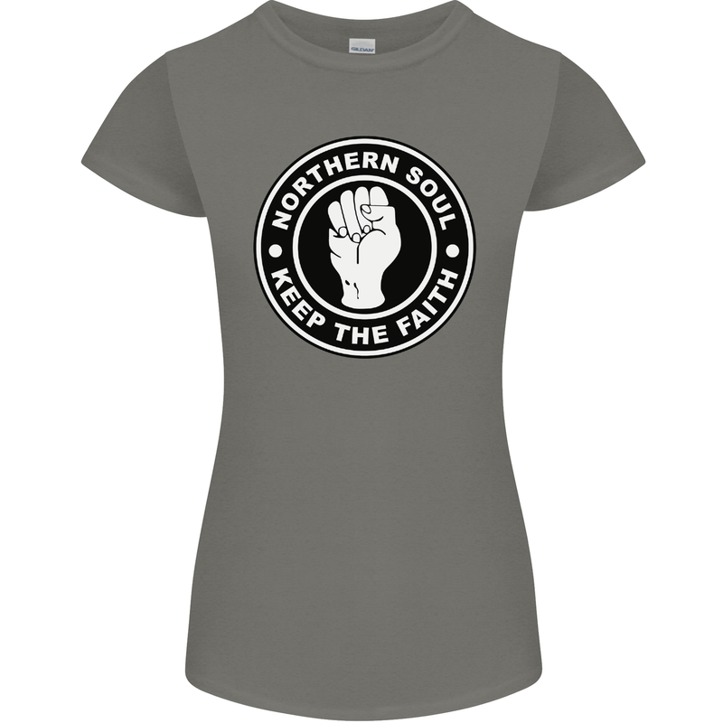 Northern Soul Keeping the Faith Womens Petite Cut T-Shirt Charcoal