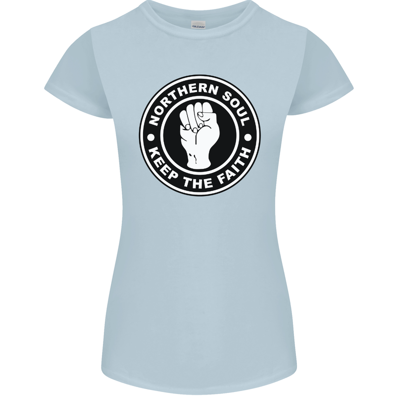 Northern Soul Keeping the Faith Womens Petite Cut T-Shirt Light Blue