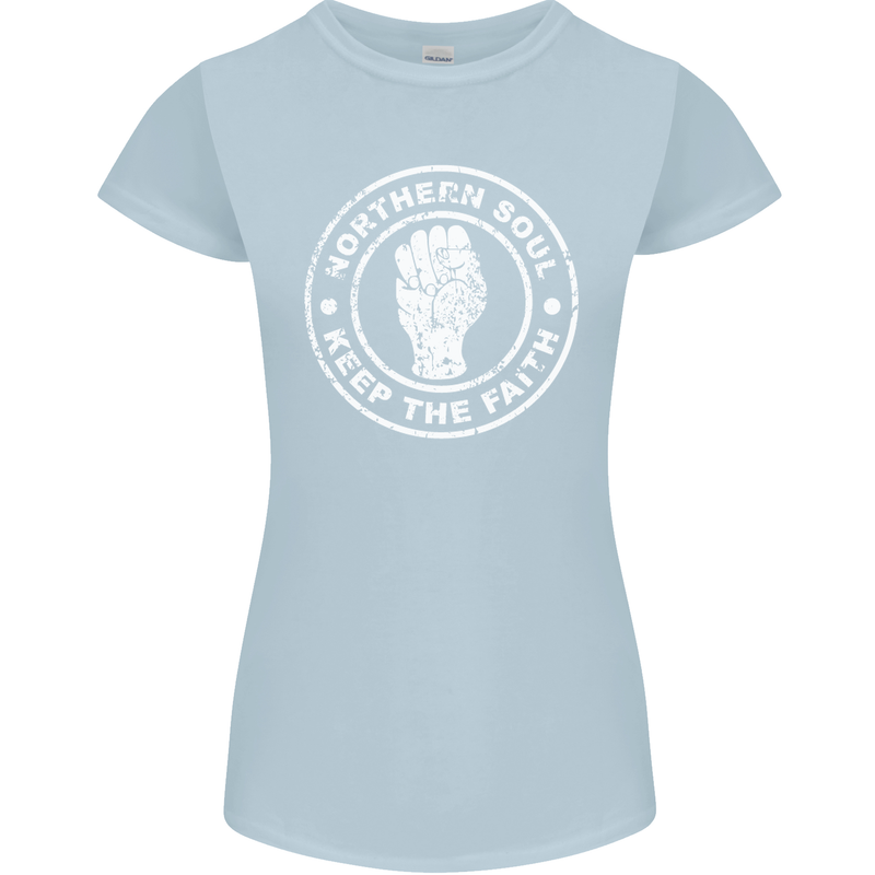 Northern Soul Keeping the Faith Womens Petite Cut T-Shirt Light Blue
