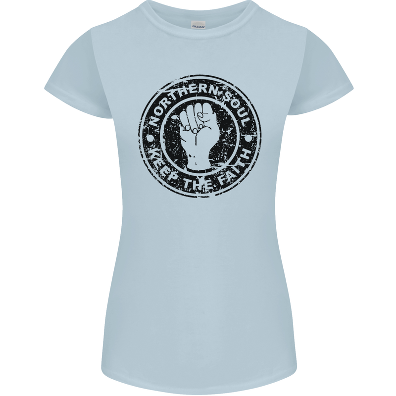 Northern Soul Keeping the Faith Womens Petite Cut T-Shirt Light Blue