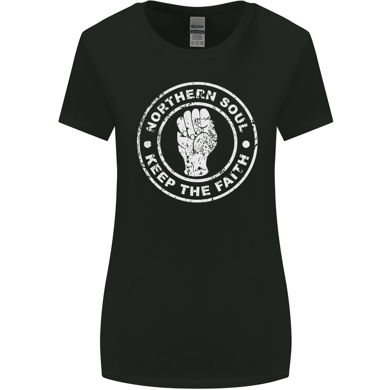 Northern Soul Keeping the Faith Womens Wider Cut T-Shirt Black