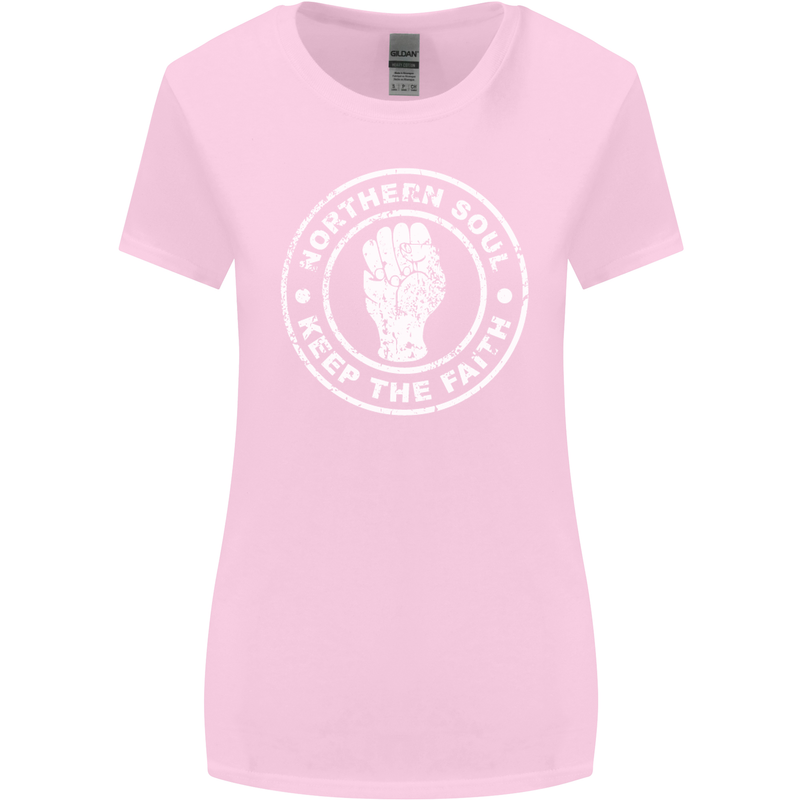 Northern Soul Keeping the Faith Womens Wider Cut T-Shirt Light Pink