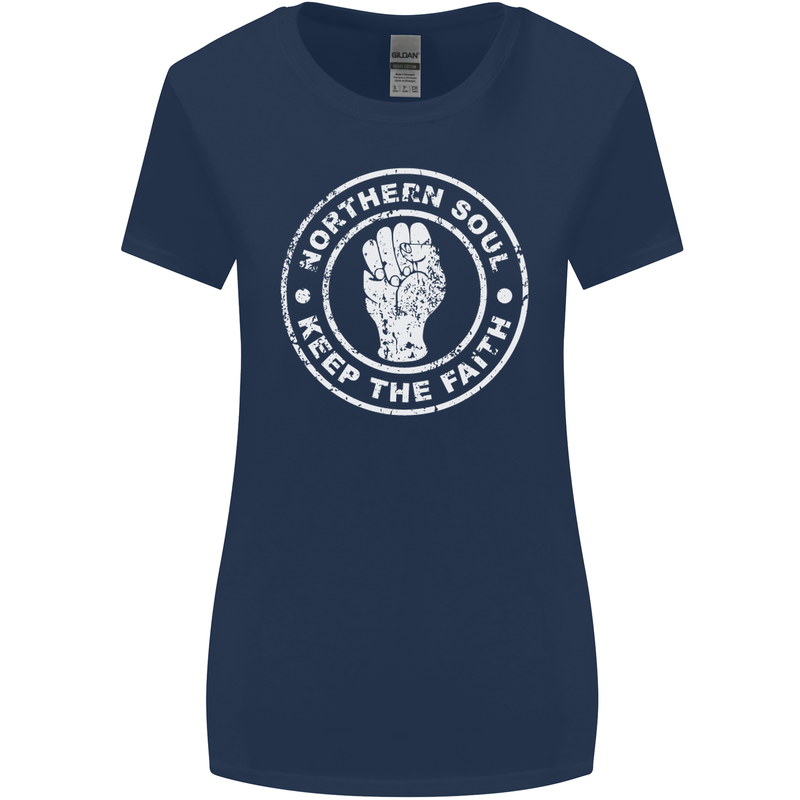Northern Soul Keeping the Faith Womens Wider Cut T-Shirt Navy Blue