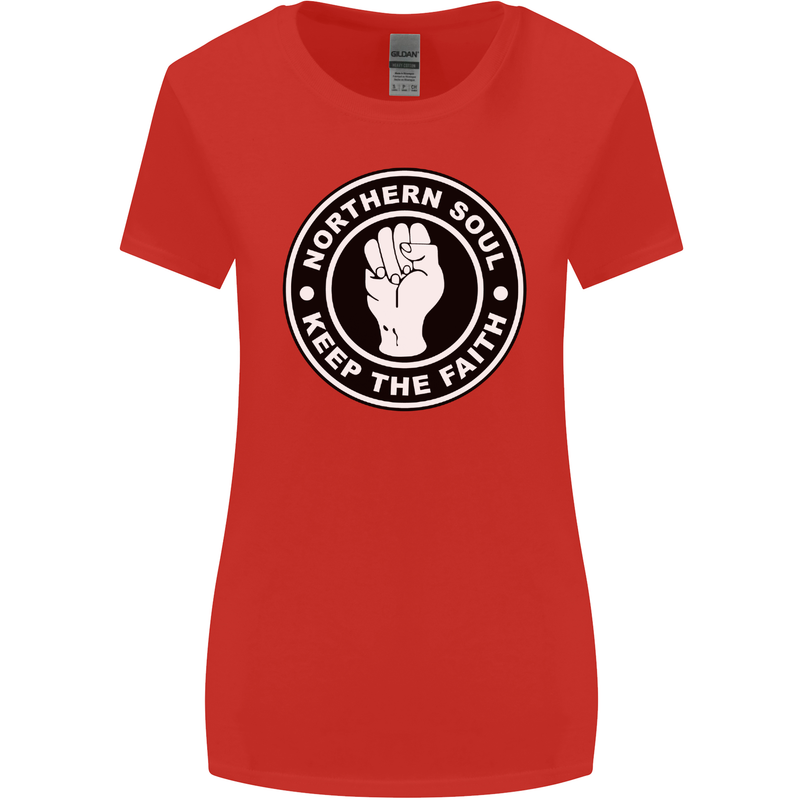 Northern Soul Keeping the Faith Womens Wider Cut T-Shirt Red