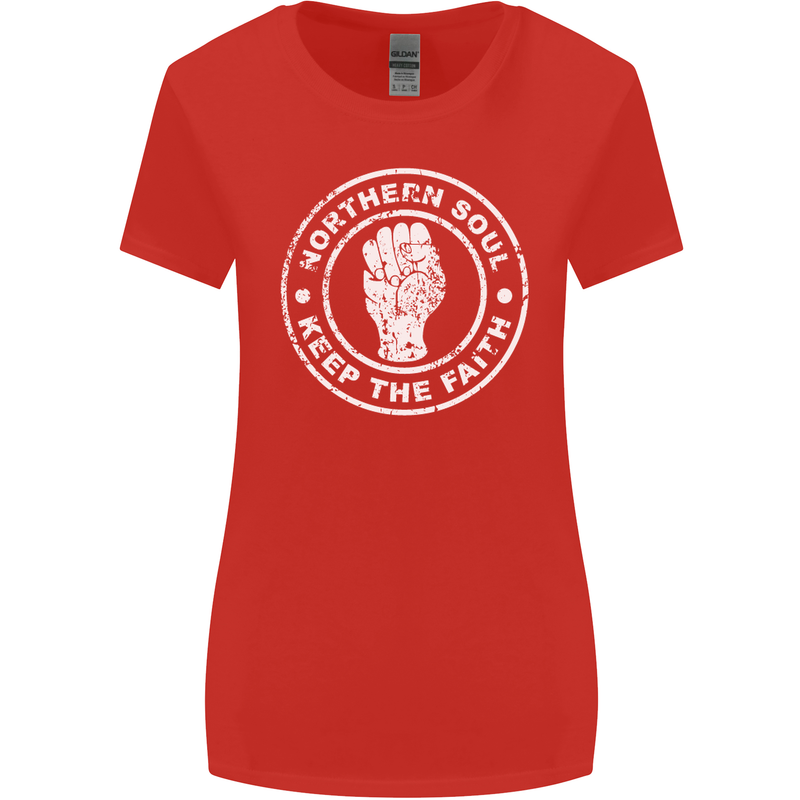 Northern Soul Keeping the Faith Womens Wider Cut T-Shirt Red