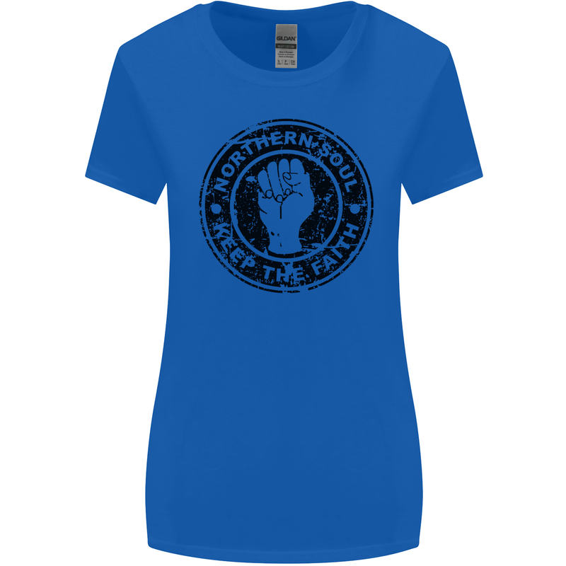 Northern Soul Keeping the Faith Womens Wider Cut T-Shirt Royal Blue