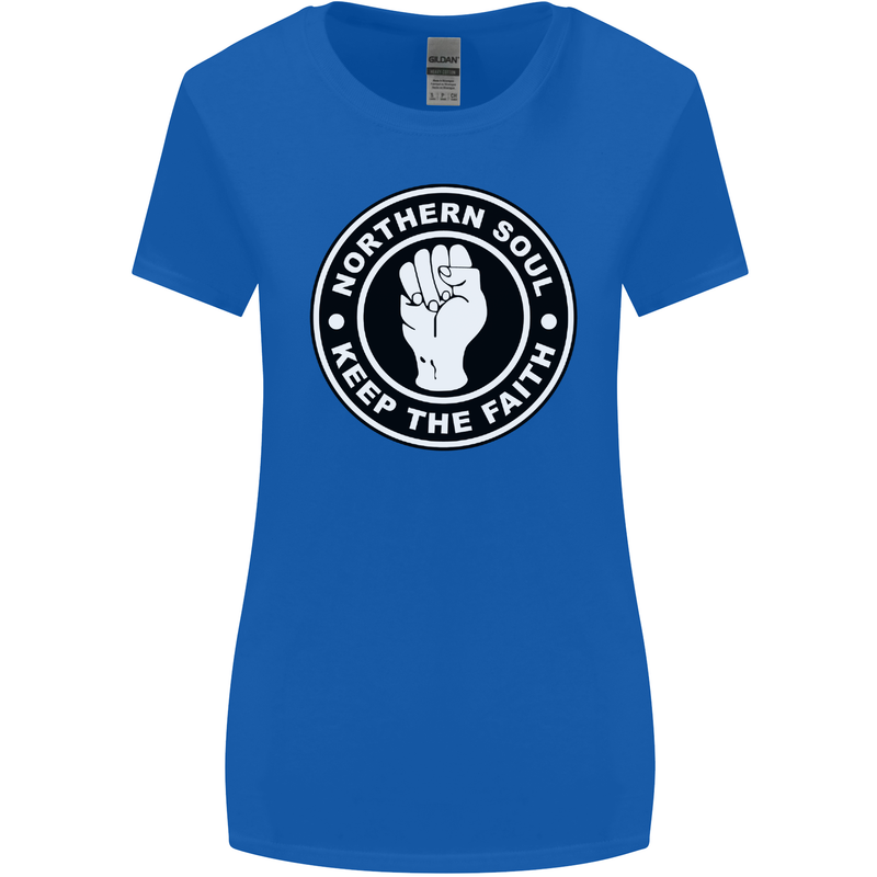 Northern Soul Keeping the Faith Womens Wider Cut T-Shirt Royal Blue