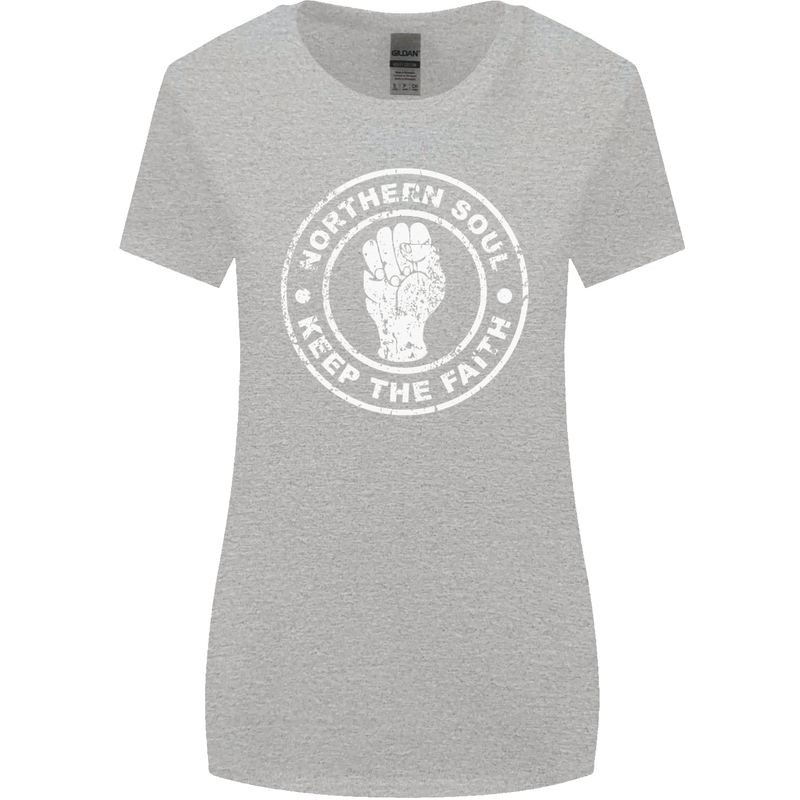 Northern Soul Keeping the Faith Womens Wider Cut T-Shirt Sports Grey