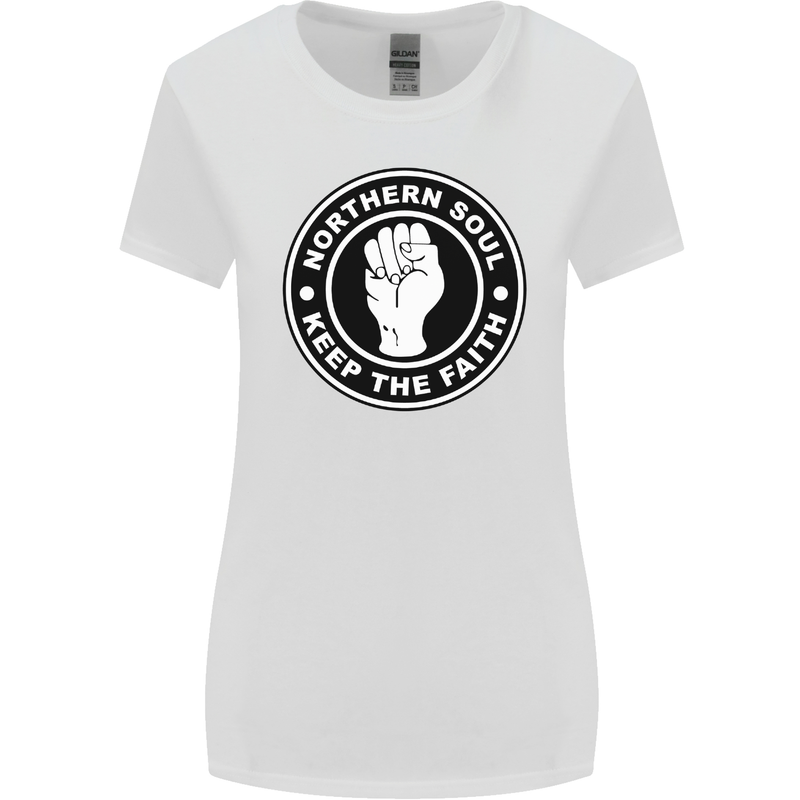 Northern Soul Keeping the Faith Womens Wider Cut T-Shirt White