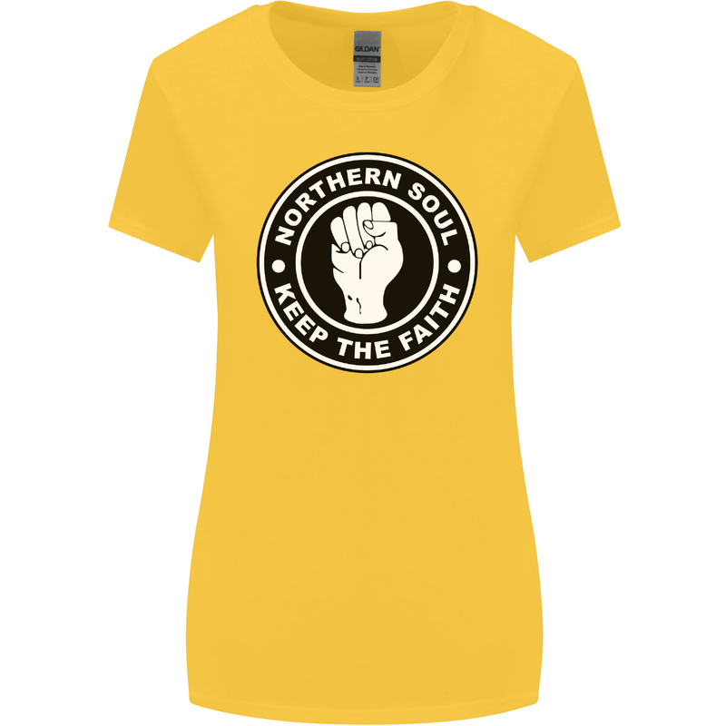 Northern Soul Keeping the Faith Womens Wider Cut T-Shirt Yellow