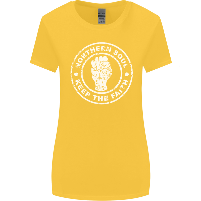 Northern Soul Keeping the Faith Womens Wider Cut T-Shirt Yellow